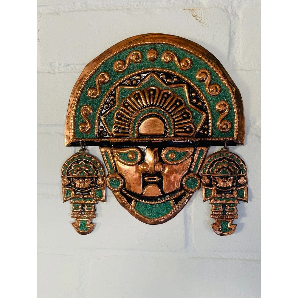 Vintage Handcrafted Peruvian‎ Coper & Bronze Mask Inca Design